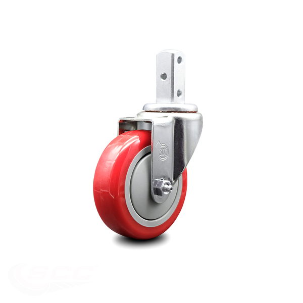 Service Caster 4 Inch Red Polyurethane Wheel Swivel 3/4 Inch Square Stem Caster SCC SCC-SQ20S414-PPUB-RED-34